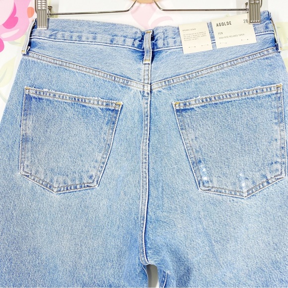 NEW Agolde Fen Light Wash High Rise Relaxed Taper Distressed Denim Jeans 28 - Picture 11 of 12